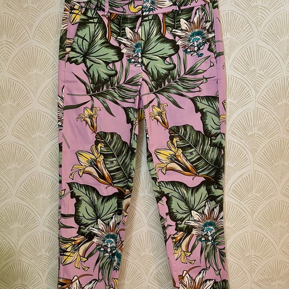 J. Crew Tropical Leaf Print Pants in Pink and Green - Picture 1 of 2